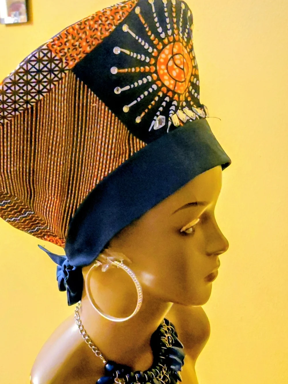 African Print Headwrap with Navy Headband - Unbranded